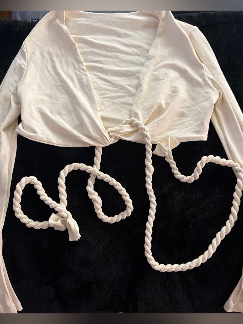 Women’s Cream Wrap Crop Top and skirt with Braided Ties